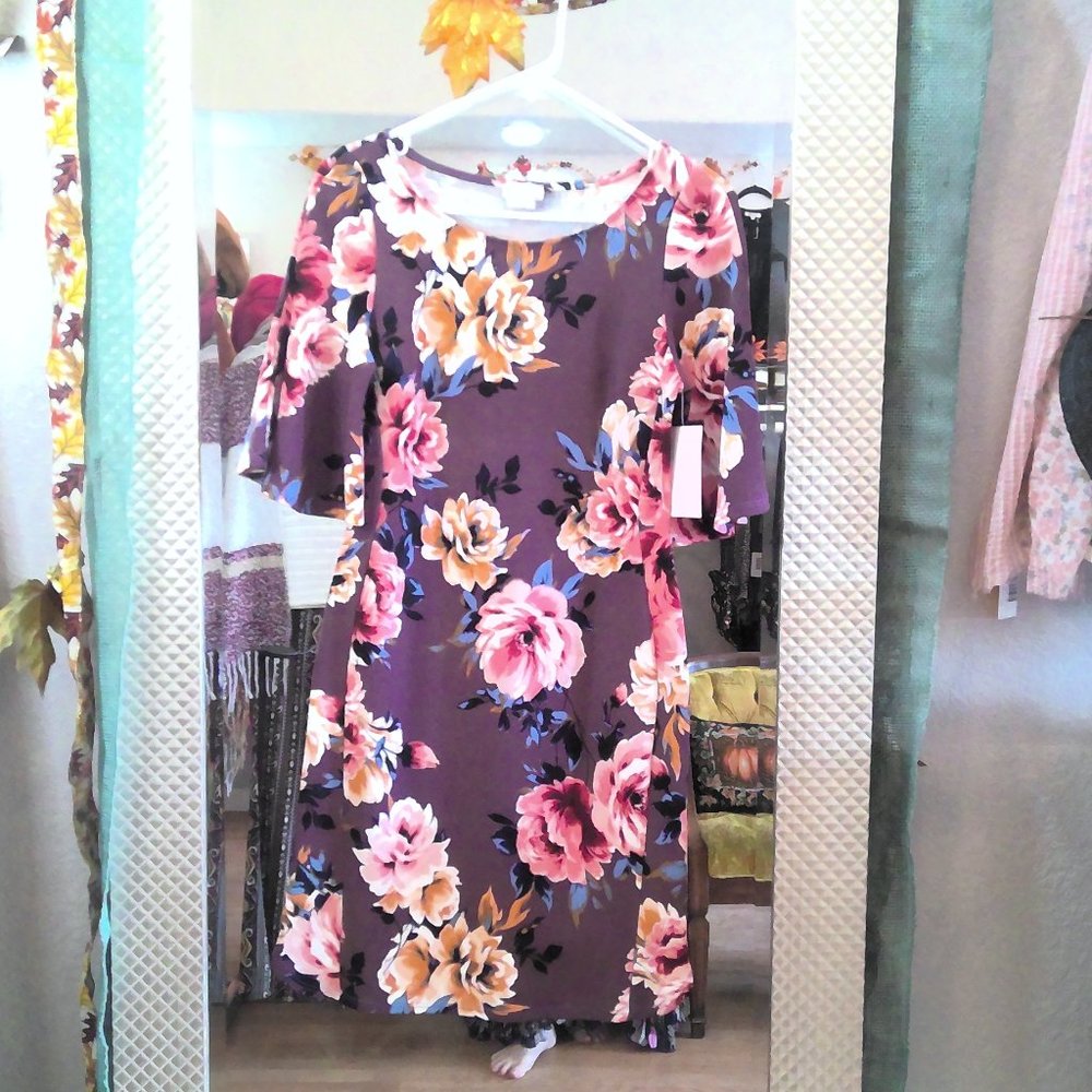 Moci purple floral rose midi dress